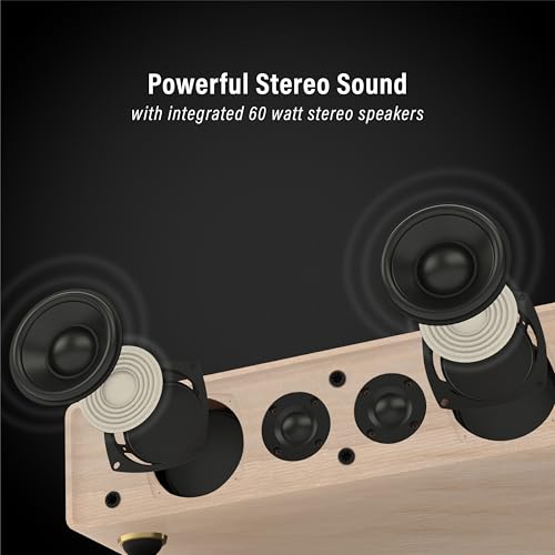 Image of Crosley CR6046A-NASL Stave 2-Speed Bluetooth Record Player Turntable with Built-in Speakers, Natural