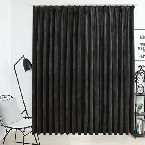 Goliraya Blackout Curtain with Hooks Blackout Curtains Pencil Pleat Thermal Curtain Drapes for Bedroom Draperies Panels Set Bedroom Curtains Decorative Curtains Velvet Anthracite 290x245 cm