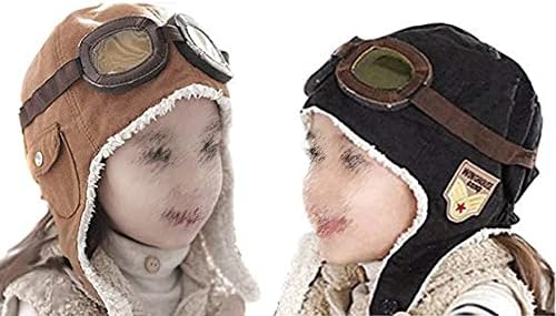 2-Pack Pilot Aviator Fleece Warm Hat Cap with Earmuffs for Kids,2 Pack (Coffee+Black)