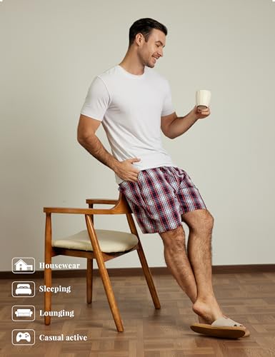 Image of MoFiz Men's Sleepwear Shorts Pajama Bottom Lounge Short Plaid Button Open Fly 3Pack