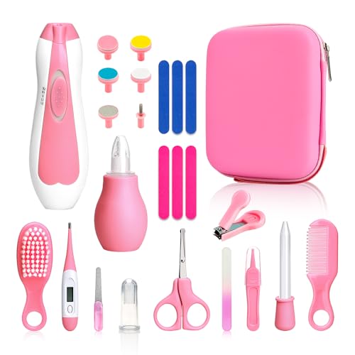 Image of Qunlions life Baby Grooming Kit, Infant Safety Care Set with Hair Brush Comb Nail Clipper Nasal Aspirator,Baby Essentials Kit for Newborn Girls Boys,Pink-25- in-1