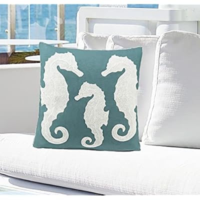 Beach Throw Pillow Teal and White, Coastal 18 x 18 Inch Pillow Case Cover, Decorative Beach Pillow Cover with… 41Pm0PCtt4S. SS400