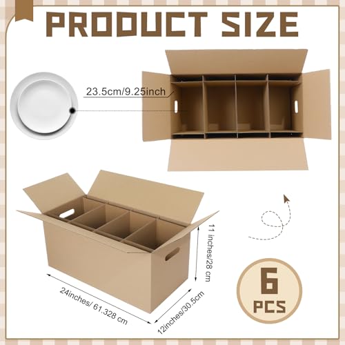 Image of Fuyoooo 6 Sets Dish Packing Kit Include 1 Box 5 Dividers 1 Base Plate Each Set Kitchen Moving Boxes Glassware Packing Kit Dish Containers Supplies for Moving Dishes Glassware (24 x 12 x 11 Inches)
