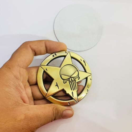 Image of Emblems for Car & Bike Metal Lo.go and Grill Me.tal Lo.go, Auto Accessories for Car Emblem 3D Badge Auto Racing Sport Sticker Grand Tourer Decal. (Round Star Skull Bronze Punisher)