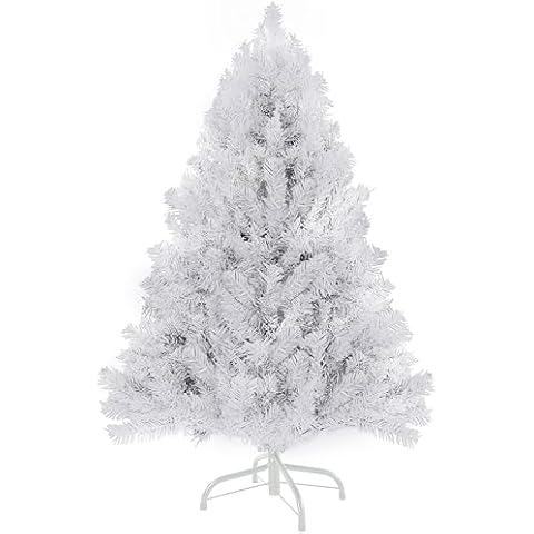 4ft White Christmas Tree - Premium Hinged Artificial Small Christmas Tree, Canadian Fir Full Bodied 4 Feet Tree with 320 Tips, Lightweight and Easy to Assemble Holiday Décor Tree with Metal Stand Cover
