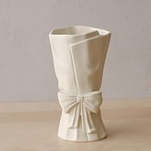 Bow Vase for Home Decor, Ceramic Flower Vase for Wedding, Matte Creme, H10 W5.7