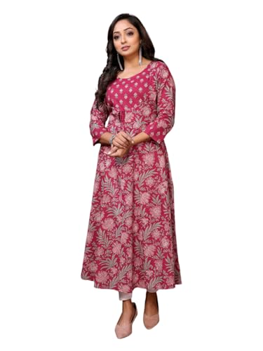 Image of rangita Women's Cotton Relaxed Fit Anarkali Embroide Calf Length Kurti | Kurta