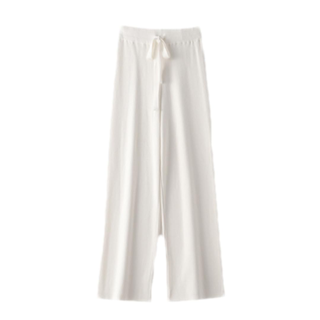 Women Solid Elastic Waist Wide Leg Pants Vintage Casual Knit Pants Business Work Pants
