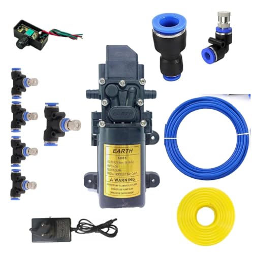 Image of DIY Misting System Kit with Nozzles, Mist Pump, Pipe, Connectors etc. for Terrace /Balcony /Garden cooling /Animal Husbandry /Hydroponics /Fish Farming (5 NOZZAL AND 15FEET PIPE)