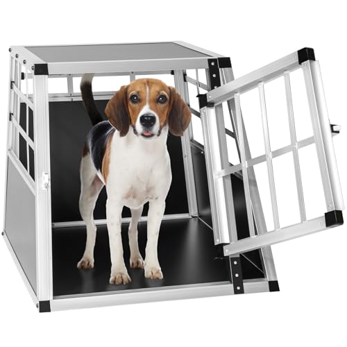 tectake® Transportin Perro Coche, Jaula para Perros con Puerta y Cerradura, Transportin Perro Grande Robusto, Jaula Perro Mediano Fácil de Limpiar, Jaulas para Perros - 54 x 69 x 50 cm