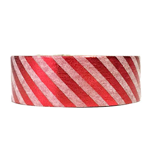 Wrapables Colorful Patterns Washi Masking Tape, Red Metallic Stripes