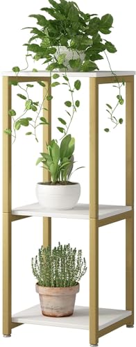 Image of Brown Art Shoppee Plant Stand Indoor Outdoor,Tall Metal Plant Stands, 3 tier Flower Pot Plant Holder, Modern Plant Shelf for Corner Living Room Garden Balcon (Black & White)