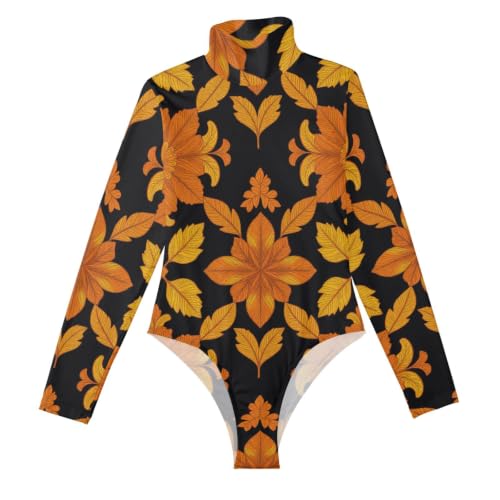 Leotardos para adultos estilo camisetas de manga larga florales y cuello alto falso