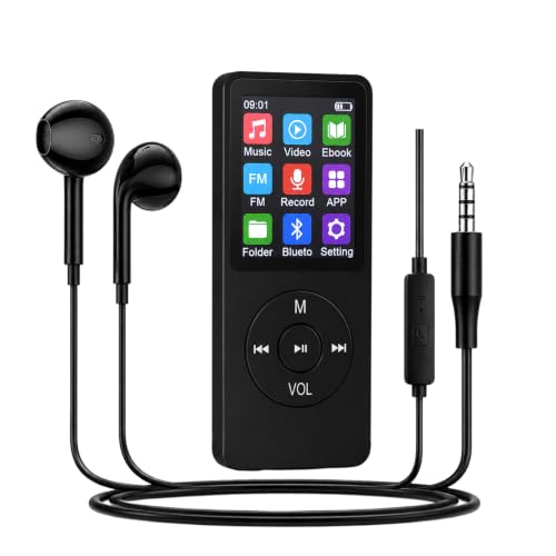 Image of Xzor Bluetooth MP3 Player with 1.8 inch Display - Built-in Speaker, FM Radio, eBook | Voice Recorder | Wired Earphones Included | 7 EQ Modes | 48-Hr Battery | Expandable Up to 128GB | Matte Black