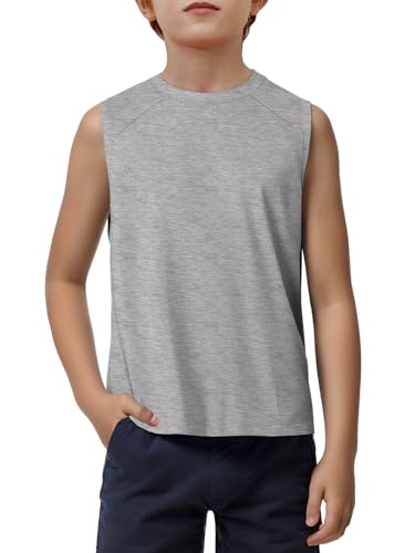 Haloumoning Boys Tank Tops Athletic Sleeveless Crewneck T-Shirts Kids Undershirts 5-14 Years Grey