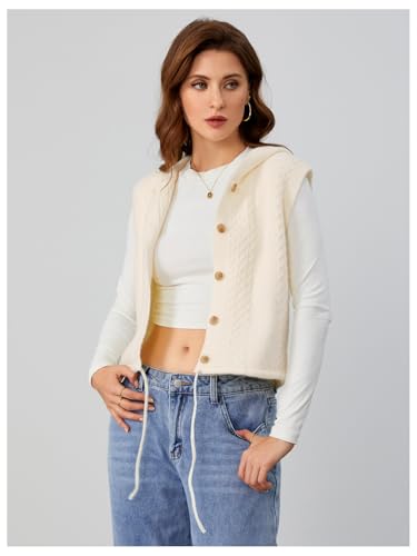 MakeMeChic Women's Sleeveless Hooded Sweater Vests Cable Knitted Button Down Vest4