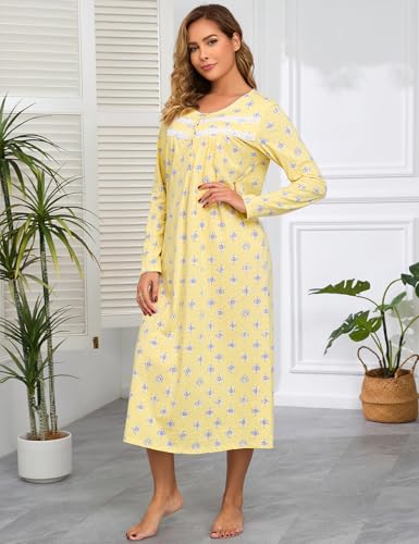 Image of IZZY + TOBY Nightgowns for Women Long Sleeve Soft Cotton Long Warm Nightdress Kintted Night Gown