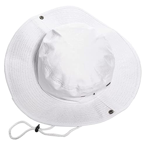 KorhLeoh Sombrero de safari de verano para hombre y mujer, con cuerda, plegable, de algodón, de ala ancha, Blanco, XL
