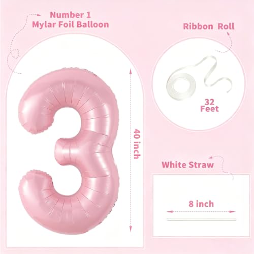 Image of Number Balloons Pink Party Balloon - Giant Number 3 Balloon, 40 Inch Large Balloon, Birthday Decorations for Women, Birthday Balloon for Anniversary Baby Shower Princess Party Decorations