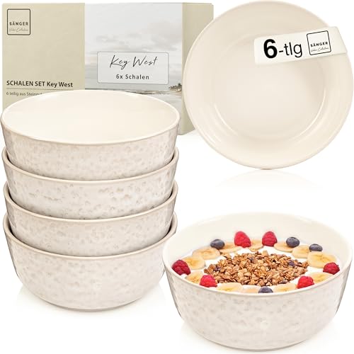 Sänger Key West | Steingut Müslischalen Bowl Schüssel 6 teilig, Schüssel Set 6 Personen, Schale spülmaschinen- & mikrowellenfest, Schüsseln Creme mit sandiger Maserung 550 ml | VALUE COLLECTION Sänger Key West | Steingut Müslischalen Bowl Schüssel 6 teilig, Schüssel Set 6 Personen, Schale spülmaschinen- & mikrowellenfest, Schüsseln Creme mit sandiger Maserung 550 ml | VALUE COLLECTION