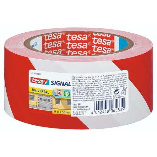 Tesa TE58134-00000-00 Nastro Adesivo da Segnalazione, Bianco/Rosso