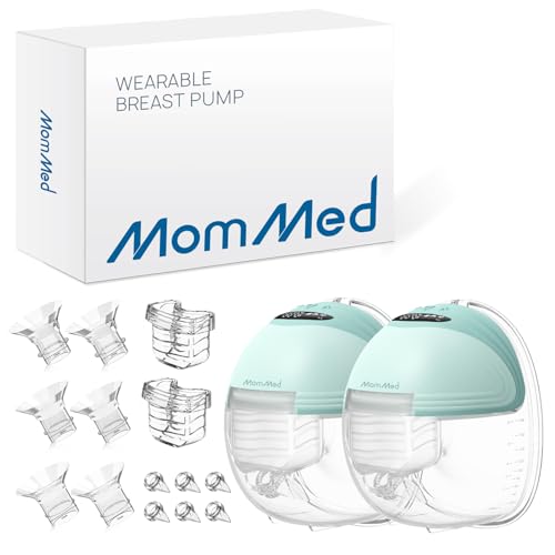 MOMMED Double Breast Pumps, Breast Pumps Hands Free with 3 Mode & 12 Levels, Rechargeable, Leak-Proof Design Electric Breast Pumps, 24 mm Wearable Breast Pumps, Includes 17/19/21 mm Flange I