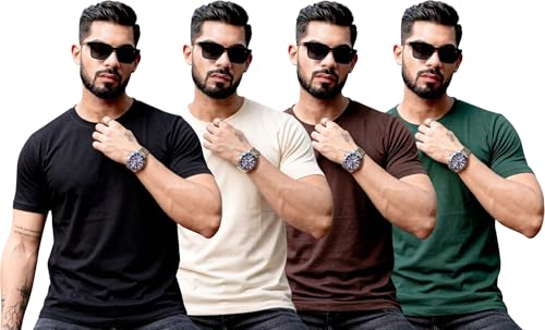 Image of RodZen 100% Pure Cotton Round Neck Regular Fit Plain Solid Half Sleeve T-Shirt Combo for Men & Boys (Pack of 2,3,4 Available in Size S to 2XL)