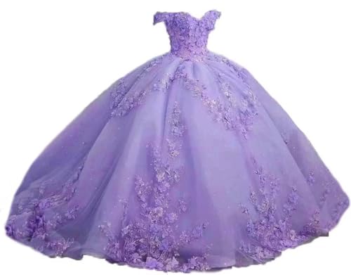 Glitter Quinceanera Dresses Ball Gown Ruffles Off Shoulder 3D Flowers Applique Brithday Princess Party Dress