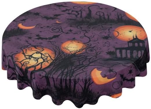 Bidesign Mantel de Halloween, tela de araña y calabaza, mantel impermeable de tela de araña de murciélago y fantasma, mantel a prueba de