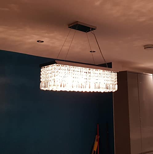 Dst Modern Crystal Chandelier Lighting, Luxury Rectangle Raindrop Elegant Ceiling Lights Fixture Flush Mount Chrome Pendant Light For Dining Living Room Foyer Office Bedroom L31.5'' X W10'' X H9'' #TOP3