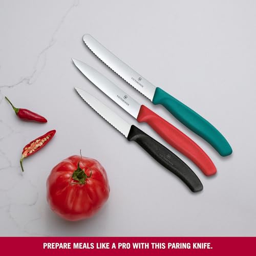 Victorinox Swiss Classic Gemüsemesser, Tomatenmesser und Frühstücksmesser Set, 3-teilig, Extra Scharf, Farbig