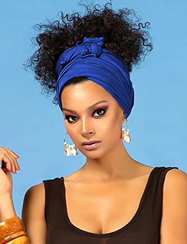 Harewom African Head Wraps For Black Women Solid Turban Stretch Headband Tie For Sleeping Royal Blue #TOP3