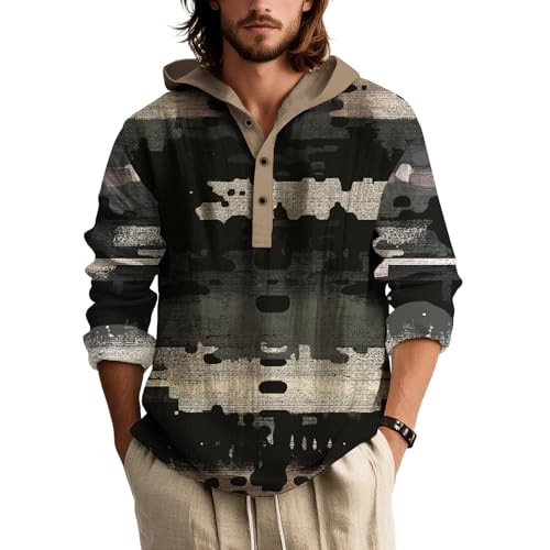 Men Camo Hoodies 1/4 Button Shirts Graphic Long Sleeve Gradient Pullover Tops Sweatshirt Hooded Hunting Clothes