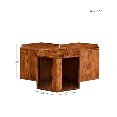 Image of Sheesham Wood Coffee Table Sheesham (Rosewood) 3 Small Table (12 x 12 x 14 inch) Set Solid Wood Coffee Table (Pre-Assembled)