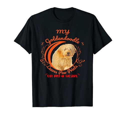 Goldendoodle Dog Owner Design Paw Prints On My Heart T-Shirt, Black