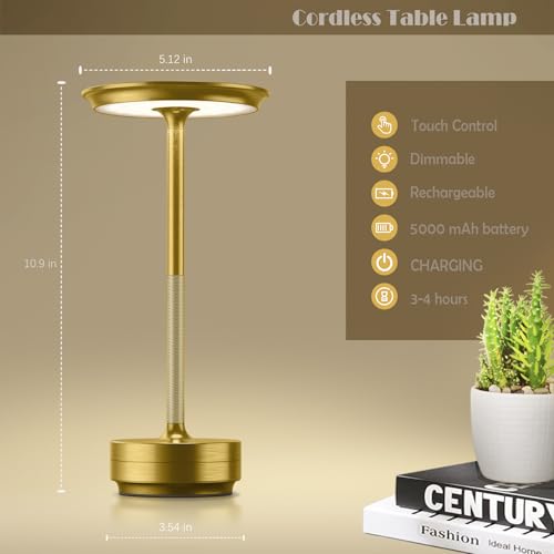 FDIDC 2 Pack Cordless Table Lamps Rechargeable, LED Portable 5000mAh Touch Table Light, 3 Color Stepless Dimming Battery Powered Table Lamp for Restaurant/Home/Outdoor/Camping.(Gold) by FDIDC - Used condition - Image 7