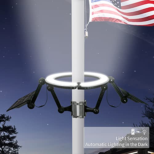 Flag Pole Light Solar Powered 32 Led Light, 100% Flag Coverage, 2 Solar Panels W/4640Lm Brightest Solar Powered Flagpole Light Last Up To 16 Hrs, Ip67 Waterproof Auto On/Off For Most 15-40 Ft Flagpole #TOP1
