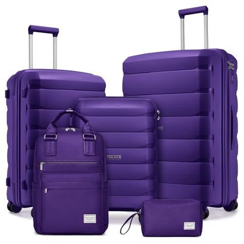 Image of Luggage Sets 5 Piece, Large Suitcase Set with Spinner Wheels, Carry on Luggage Set with Backpack for women (3 piece set,Purple)