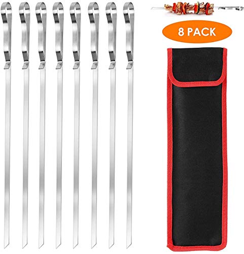 2020 Barbecue Skewers, 14 Inch Stainless Steel Flat Metal BBQ Kabob Skewer, Reusable
