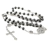 Saint Michael Necklace for Men Women,St Michael The Archangel Pendant for Religious Gifts,Catholic Black Rosary Beads First Confirmation Gifts for Teenage Boys,Rosarios Catolicos Para Hombre Mujer