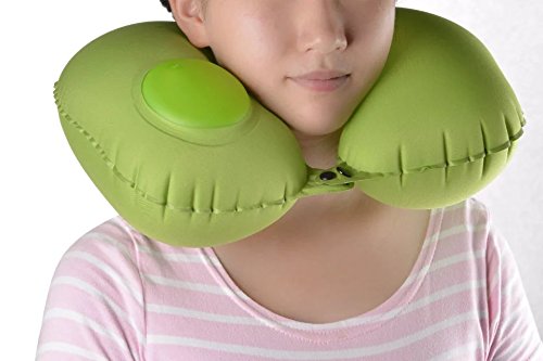 Romix Travel Gonflable Neck Pillow Lightweight Waterproof Air Push-up Pillows for Airline Nap Trip Traveling Sleeping Office Home Camping Beach Picnic (Green)