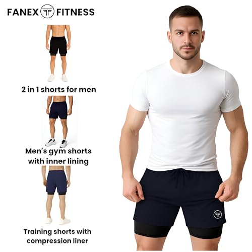 Image of Men's 2 in 1 Active Dual Shorts with Inner Tights Layer & Compression Liner, Double Layer Athletic Short for Running, Gym & Sports