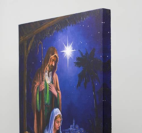 Banberry Designs 2666 Nativity Lighted Canvas Wall Art - Light Up Religious Picture Led Mary Joseph And Baby Jesus In A Manger Stable Scene Print thumb #3