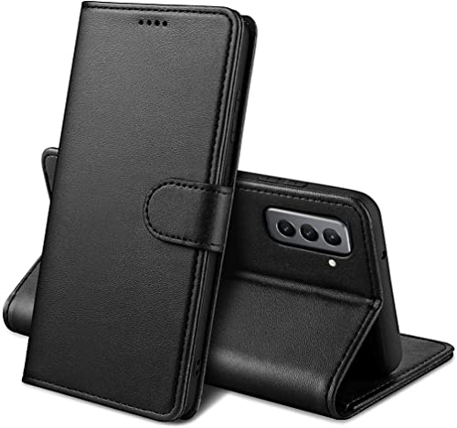 PHONILLICO Etui do Samsung S21 FE 5G - Czarny portfel z klapką z magnesem do przechowywania kart