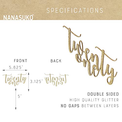 Nanasuko 21St Birthday Cake Topper - Twenty One - Double Sided Gold Glitter - Premium Quality Made In Usa #TOP1