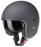 Redbike Jethelm, schmal, schwarz, matt, mit Sonnenblende, Innenausstattung aus Mikrofaser, zugelassen nach ECE für Motorrad Biker Custom Größe S