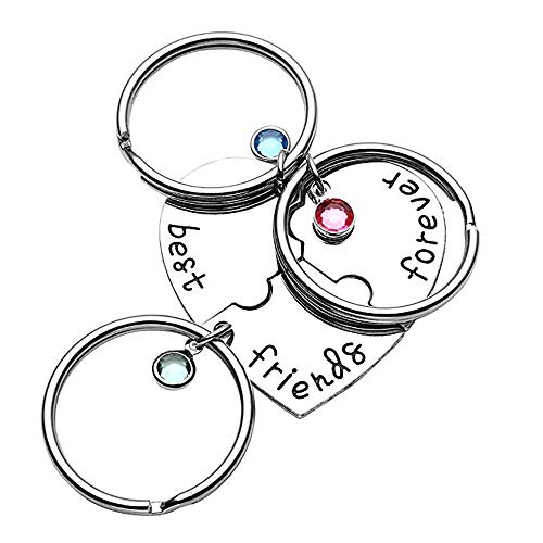 Herz eingraviert"Best Friends Forever and Ever" Legierung Strass Puzzle Keychain BBF Freundschaft Schmuck für Jugendliche Mädchen Jungen Erwachsene Liebhaber (Steel Color 3Pcs Keychains) Cover