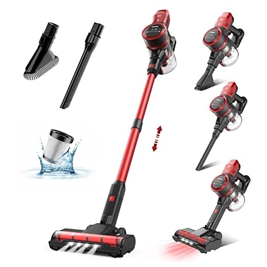VacLife 25Kpa Cordless Stick Vacuum Cleaner, 6-in-1 Cordless Vacuum Cleaner w/Strong Suction for Pet Hair Carpet Hard Floor, Max 45 Min Runtime, Wireless Vaccine Cleaner w/LED Headlights, Red (VL732)