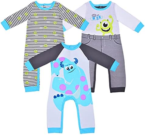 Disney Baby Monsters Inc Mike and Sully Coveralls, Blue, 9 Months (Pack of 3)