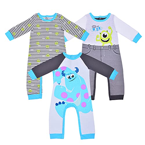 Disney Baby Monsters Inc Mike and Sully Coveralls, Blue, 9 Months (Pack of 3)